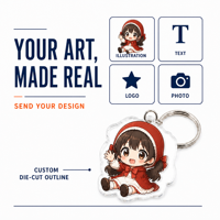 Porte-clés en acrylique anime mignon, acrylique transparent 3mm, vente en gros, faible MOQ, fermoir pivotant, forme découpée sur mesure, léger et durable