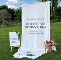 Rideau de fond personnalisé en tissu blanc pour cérémonie de mariage, fête, extérieur, pelouse, anniversaire, décoration de photomaton