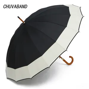 CHUVABAND 새로운 나무 손잡이 우산 강한 Windproof 큰 골프 비 우산 남자 선물 블랙 대형 긴 우산