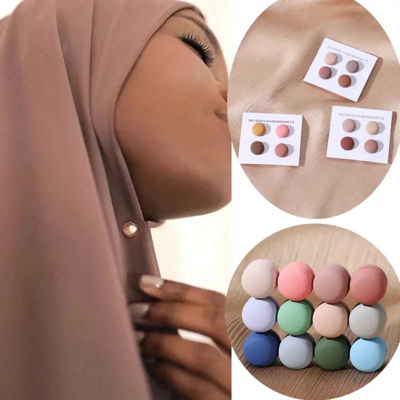Presilha magnética de hijab, fecho de ímã de metal para mulheres musculinas, acessórios para cabeça, macaron, cor sólida
