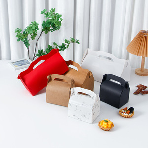 Portable Paper Cake <b>Box</b> With Handle Rectangle Kraft Paper Gift Packaging For Baking Mousse Swiss <b>Roll</b> Takeaway - Product Image 3