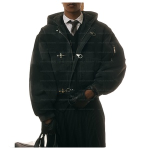 <span class=keywords><strong>Veste</strong></span> de travail à capuche LARSUR <span class=keywords><strong>en</strong></span> toile de canard délavée et teinte, style bomber, avec fermeture éclair et crochet de pont, pour pompier, vêtement de travail - Product Image 1