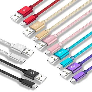 individuelles logo 1m 2m 3m 3ft 6ft 10ft nylon geflochtenes usb-datenkabel 5v2a schnelles laden mikro-kabel für android