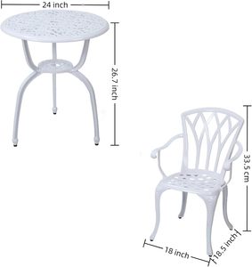 Ensemble bistrot de patio en aluminium moulé en 3 pièces, mobilier d'extérieur résistant à la rouille avec 2 chaises et une table (<span class=keywords><strong>blanc</strong></span>) - Product Image 3