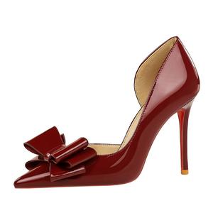 9265-H87 Escarpins Femme en Cuir Verni Style Européen et Américain à Talon Aiguille, Semelle <span class=keywords><strong>Rouge</strong></span>, Polyvalents, Creux sur le Côté, Simple Couche - Product Image 4