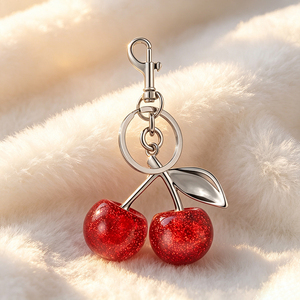 Popular Shiny Red Cherry Crystal Bag <b>Charm</b> Glitter <b>Keyring</b> Premium Metal Lobster Buckle Luxury Keychain - Product Image 2