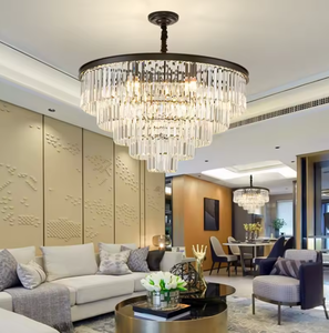 โคมไฟระย้าคริสตัลทรงปิรามิด LED สีดำสีทองหรูหราสำหรับบ้านโรงแรม - Product Image 2