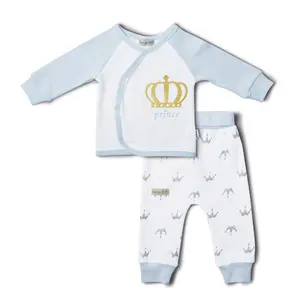 Оптовая продажа, Одежда для новорожденных, для мальчиков 0-3 месяцев, одежда для малышей, органический хлопок, корона, детский подарочный набор