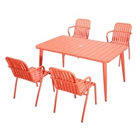 Orange jardin porche café ensemble de salle à manger meubles extérieur Patio Restaurant Table en aluminium et chaises 6 places