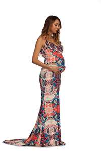 2021 mujeres embarazadas europeas y americanas con cuello en V volantes que se arrastran camisola vestido fotografía sin mangas vestido de verano - Product Image 2