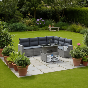 Ensemble de canapés de jardin modulaires modernes en rotin PE, mobilier d'extérieur 6 places, gris foncé, ensemble de jardin - Product Image 2