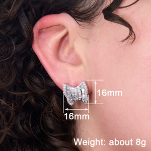 ต่างหูสตั๊ดรูปโบว์สำหรับผู้หญิง Zirconia <span class=keywords><strong>pav</strong></span>é แฟชั่น - Product Image 4
