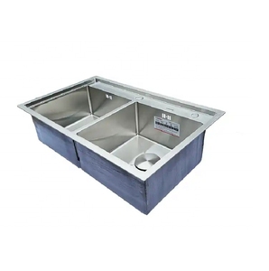 Modern Design Stainless Steel Double Bowl <b>Kitchen</b> Sink Rectangular Brushed Two Holes Undermount OEM Brand Hot Sale - Product Image 1