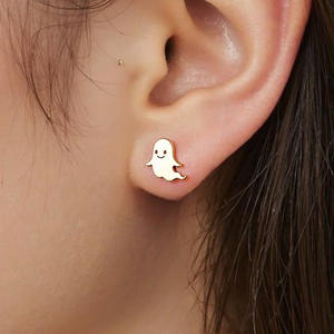 Stainless Steel Stud Earrings Ghost Cartoon Design Rose Gold Halloween Fashion Jewelry For Women - Product Image 1
