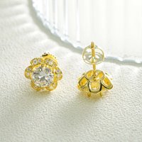 925 Sterling Silber Blumen form Iced Out Ohr stecker Klassischer Stil Moissan ite Schmuck 18 Karat/24 Karat Gold Rhodiniert Party Geschenk