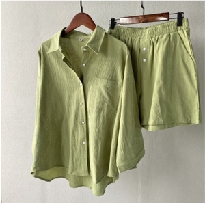 Abito da donna retrò 2025 <span class=keywords><strong>camicia</strong></span> <span class=keywords><strong>di</strong></span> <span class=keywords><strong>lino</strong></span> <span class=keywords><strong>di</strong></span> cotone <span class=keywords><strong>con</strong></span> pantaloncini larghi a vita alta Plus Size Cross Border - Product Image 2