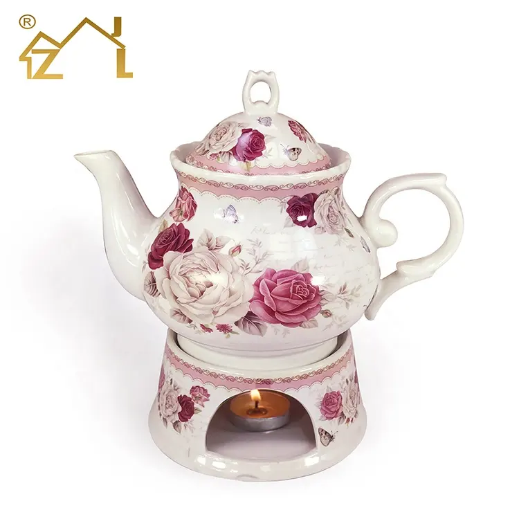 สไตล์ยุโรปดอกไม้รูปแบบพอร์ซเลนกาน้ำชาอุ่นชุด