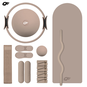 Набор аксессуаров для пилатеса с индивидуальным логотипом: эластичная лента для фитнеса (молочный чай), тканевая лента сопротивления, кольцо для йоги, блок для йоги, кольцо для пилатеса - Product Image 1