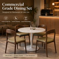 Modernes Café-Esszimmer-Set, Runder Tisch aus Sinterstein mit Holzstühlen für Café-Bistro Komfort-Sitzmöbel-Set