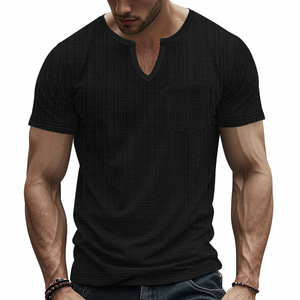 <span class=keywords><strong>T</strong></span>-shirt Homme Col <span class=keywords><strong>V</strong></span> Manches Courtes <span class=keywords><strong>S</strong></span>échage Rapide Coupe Ample 100% Polyester 200 g/m² Aspect Lin Jacquard Côtelé à Carreaux pour l'É<span class=keywords><strong>t</strong></span>é - Product Image 5