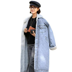 ファッション女性冬ラムベルベットコート厚いデニムフリーストレンチコート - Product Image 2