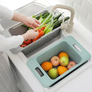 Verstellbare Spüle Abfluss Lagerung Waschen Gemüse Obstkorb Lebensmittel qualität Kunststoff Einziehbarer Küchen ablauf korb