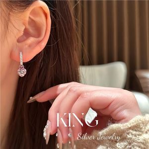 King <b>Silver</b> Jewelry Heart-Shaped <b>Stud</b> Earrings S925 Sterling <b>Silver</b> Yellow Pink Crystal Fashion Gift - Product Image 2