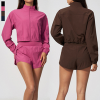 SHINBENE Vente en gros OEM Ensemble de sport 2 pièces pour femme Veste de sport décontractée zippée Short de course Tenue d'entraînement Logo personnalisé