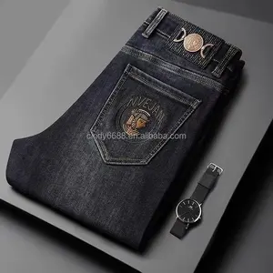 Jeans Men's Straight Tube Loose Elastic Pants New Foreign Trade Business Men's Autumn Style Slim Woven Print Pattern Softener