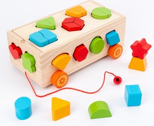 Mới Montessori giáo dục gỗ câu đố đồ chơi trẻ em kéo khối xe thông minh hình học phù hợp với nhận thức phát triển toán học học tập - Product Image 6