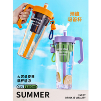 Gobelet en plastique transparent avec poignée et paille, 1300 ml (40 oz), infuseur à fruits, filtre à thé, anti-fuite, sans BPA, pour la salle de sport, les sports et les activités de plein air