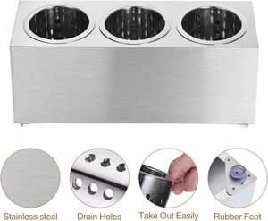 Porta Cuchillos, Tenedores y Cucharas de Acero Inoxidable, Bandeja para Utensilios con 3 Compartimentos, Apto para Lavavajillas, Organizador de Cubiertos para Hotel y Restaurante - Product Image 3