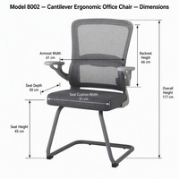 Chaise d'invité à accoudoirs relevables en maille bi-zones, base cantilever à patins thermolaquée, empilable, pour formation, réception et conférence