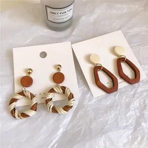 High quality gold plated geometric wood earrings jewelry bohemian handmade wooden hoop earrings for women