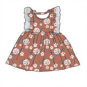 QL2022 lapin blanc impression fête tunique dentelle robe pour filles en gros manches évasées bébé vêtements groupe d'âge enfants automne - Product Image 6