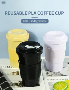 Tasses à café écologiques de qualité supérieure, usine, tasse à café vert de bonne qualité, tasses réutilisables en PLA de 12 Oz