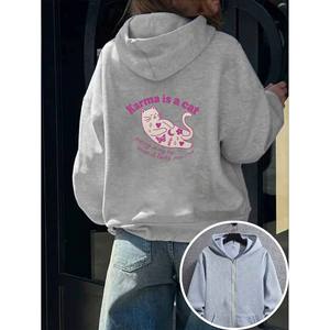 Sweat-shirt à capuche personnalisé et élégant pour femme, en tricot, avec imprimé fruits de printemps, fermeture éclair intégrale sur le devant - Product Image 3