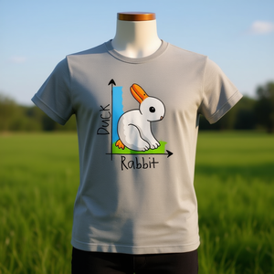 T-shirt con grafica anatra e coniglio, unisex, taglia media per adulti, design divertente con animali - Product Image 3