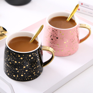 Taza de cerámica nórdica ins Creative Starry Sky, taza de café con tapa, cuchara, oficina, hogar, blanco, negro, rosa, dorado, taza de regalo de leche, 320ml - Product Image 2