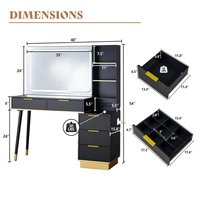Bureau de vanité de maquillage de conception de panneau de forme d'onde unique de 5 tiroirs avec le grand miroir éclairé et la station de charge