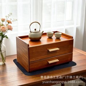 Wooden Double Layer <b>Tea</b> Bag Storage <b>Box</b> With Compartments Drawer Style Desktop Organizer For <b>Tea</b> Room Use - Product Image 3