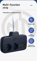 Multiprise EU Schuko à trous ronds avec interrupteurs individuels, prises USB PD Type-C, rallonge pour l'Espagne et l'Allemagne