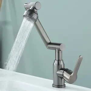 Grifo frío y caliente para baño de acero inoxidable, grifo de lavabo, grifo de lavabo de brazo mecánico multifuncional