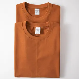 Retro caramel 280g heavy cotton crew neck simple solid color loose casual men's and women's short sleeve basic T-shirt