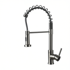 Grifo de Cocina Monomando Extraíble de Acero Inoxidable con Acabado Níquel Cepillado, Diseño Moderno, Montaje en Cubierta, Instalación de un Solo Orificio - Product Image 1