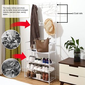 Tenice <strong>Coat</strong> <strong>Rack</strong> <strong>Shoe</strong> <strong>Bench</strong>, 3-in-1 Hall Tree <strong>Shoe</strong> <strong>Rack</strong> Multifunction Metal Iron for Entryway, 3-tier Storage Shelf and 8 Hooks - Product Image 6
