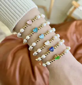 Neue Mode Perlen Armband Kupfer mit 18 Karat Gold Perlen bunte hochwertige Abalone Muschel beliebte Frauen Party Schmuck