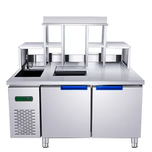 Stainless steel bubble tea water bar worktop counter with refrigeration commercial equipment for milk tea shops restaurants