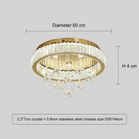 Lampe de plafond de chambre principale en acier inoxydable de luxe personnalisée certifiée SAA avec LED et cristaux, 3 couleurs changeantes