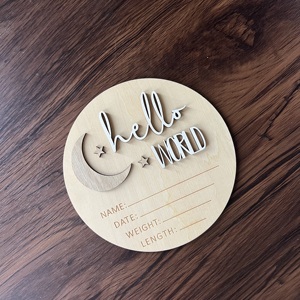 Tableau d'annonce en bois pour nouveau-né Star Moon Grand 6 pouces Hello World Nouveau-né Nom Tag Hôpital Panneau d'annonce de <span class=keywords><strong>naissance</strong></span> - Product Image 3